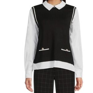 Karl Lagerfeld Black and White Collared Sweater Vest